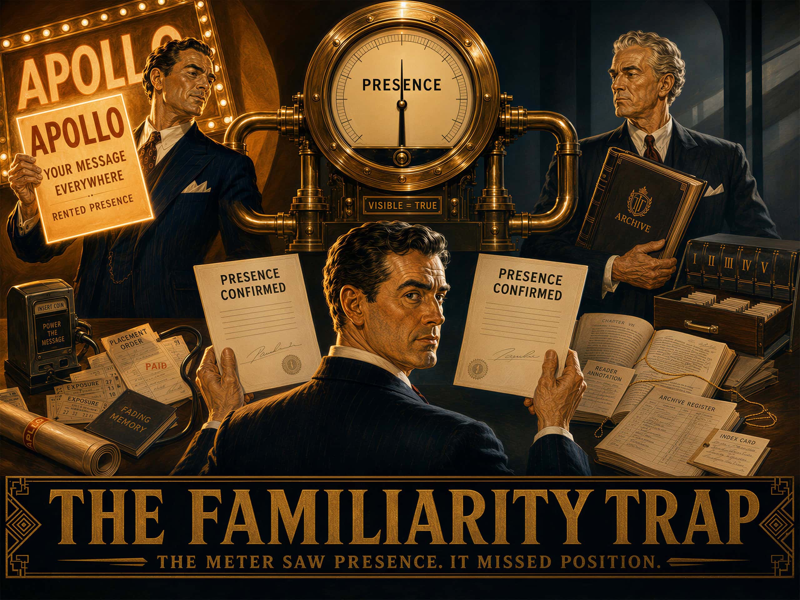 Repeated exposure rents familiarity but cannot own authority because it lacks inheritance.